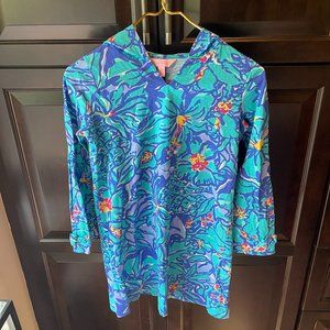 Girls Size 12-14 Lilly Pulitzer Swimsuit Cover Up Long Sleeve Cotton Dress Hood
